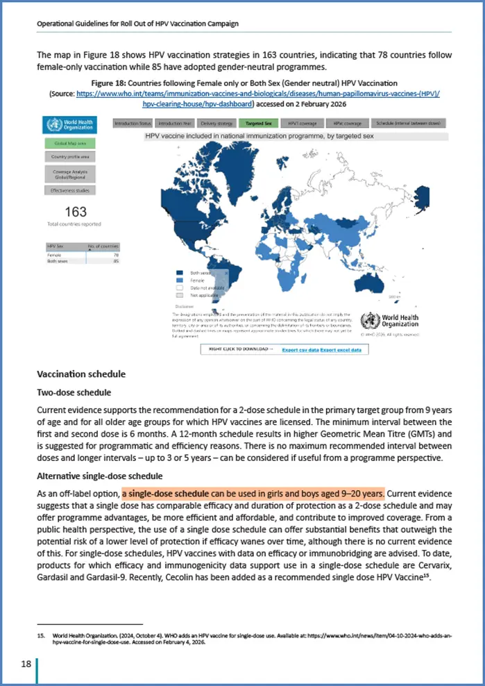 A page from the February 2026 HPV vaccination operational guidelines