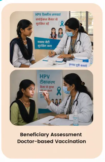 A doctor assessing beneficiaries before HPV vaccination