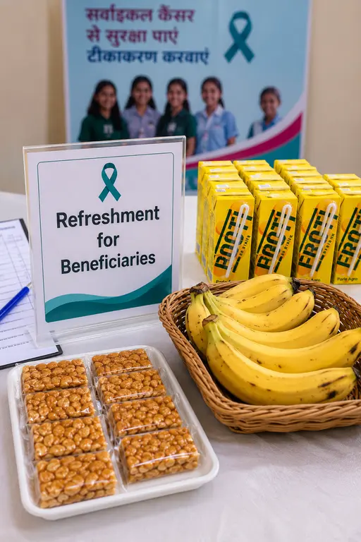 Refreshments arranged for beneficiaries during an HPV vaccination drive